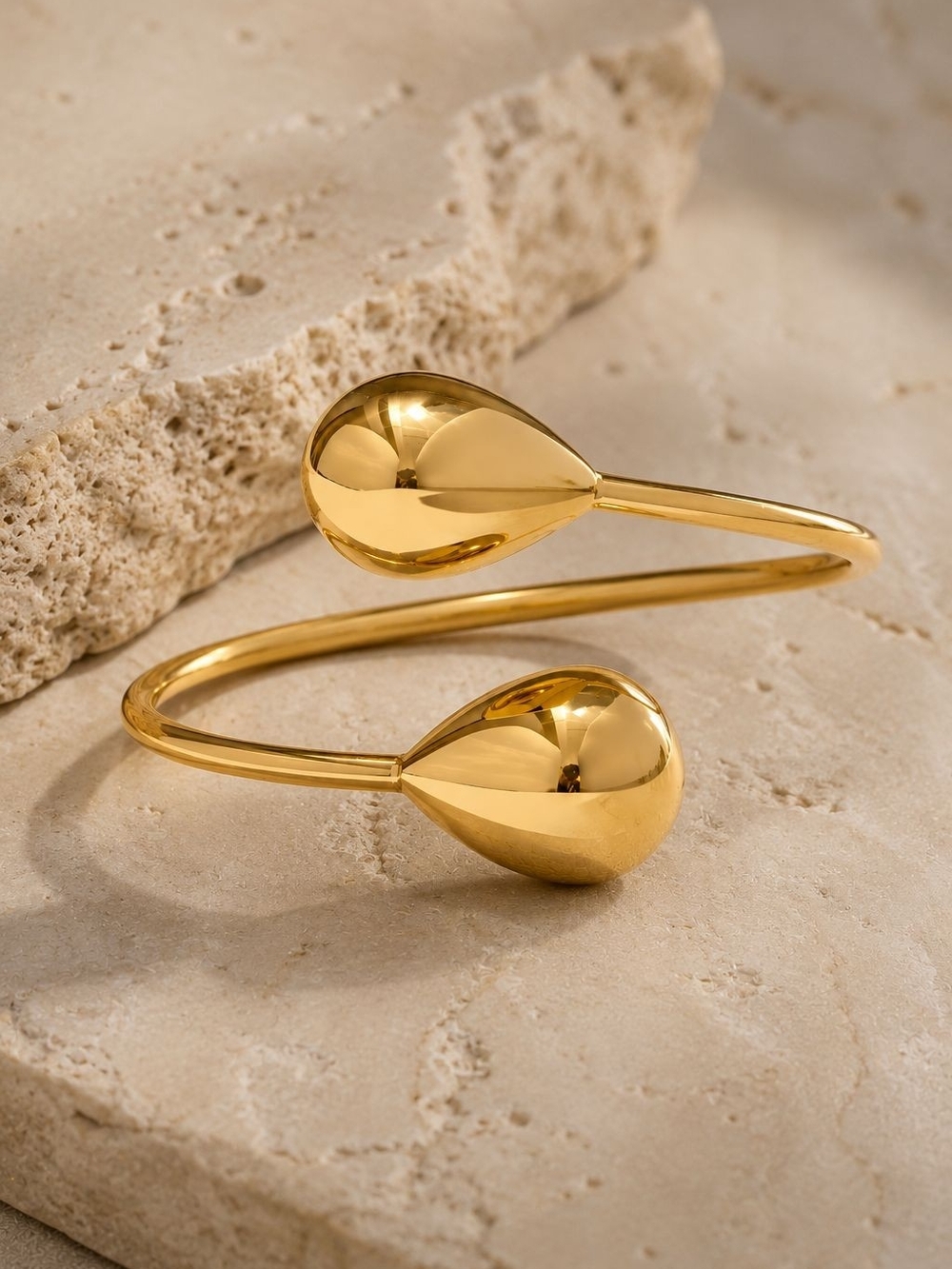 Polished Gold Teardrop Open Cuff Bracelet